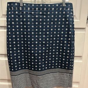 J. Crew The Pencil Skirt Women’s 14 Polka Dots Navy Blue White Preppy Classic